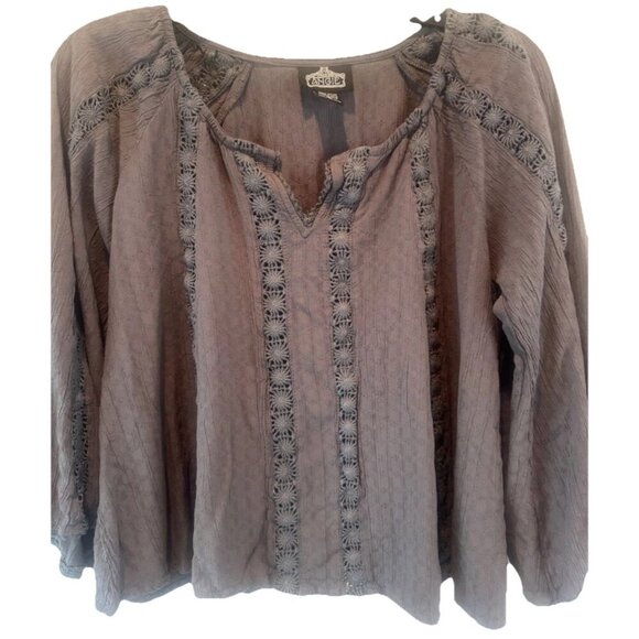 Womens Gray Flutter Sleave Crochet Top Small Peasant Boho Hippie Festival Grunge - Picture 2 of 8